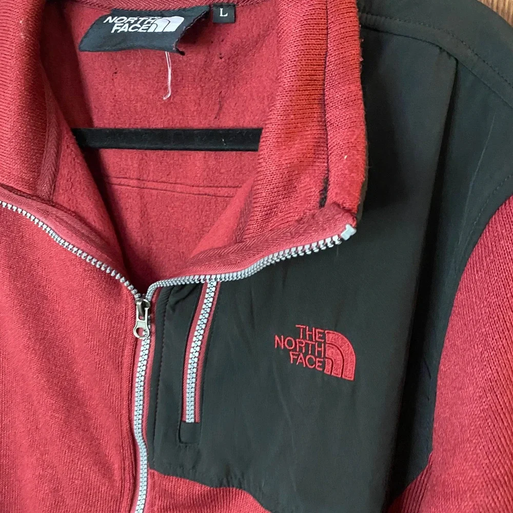 The North Face Fleece Jacket Mens Large Burgundy Black Full Zip MockNeck Sweater